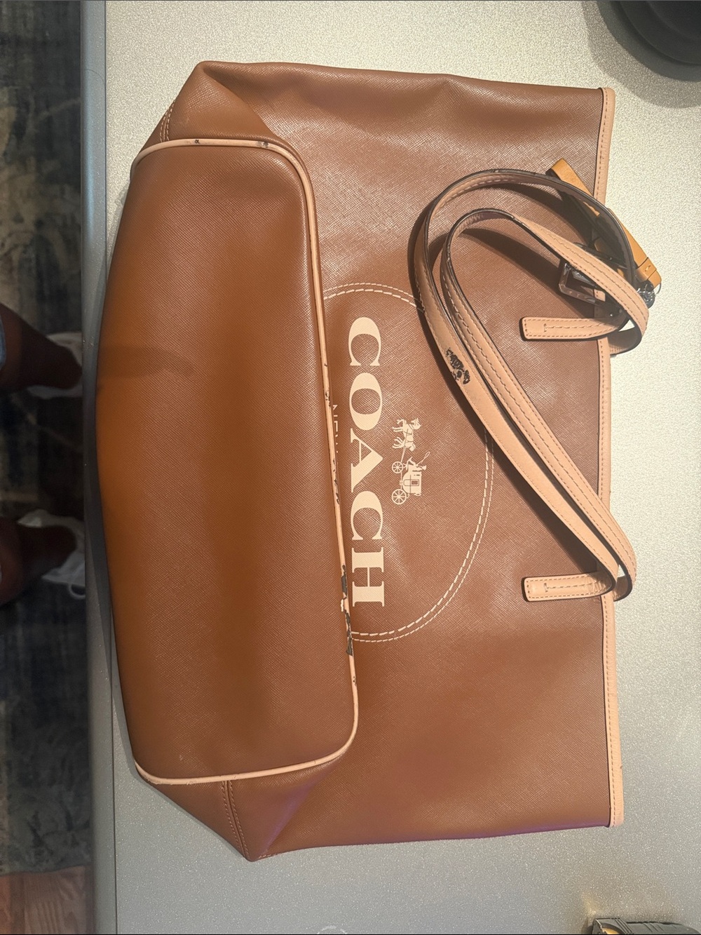Coach Brown Leather Logo Tote with Light Trim